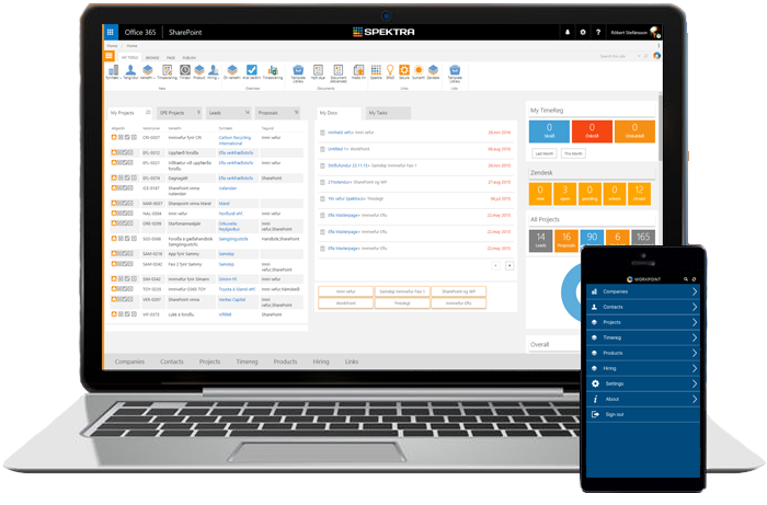 WorkPoint vinnuumhverfi í Microsoft 365 á fartölvu og farsíma